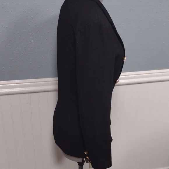 Attitude Unknown Chic Black Double-Breasted Blazer with Gold Accents - Picture 6 of 16